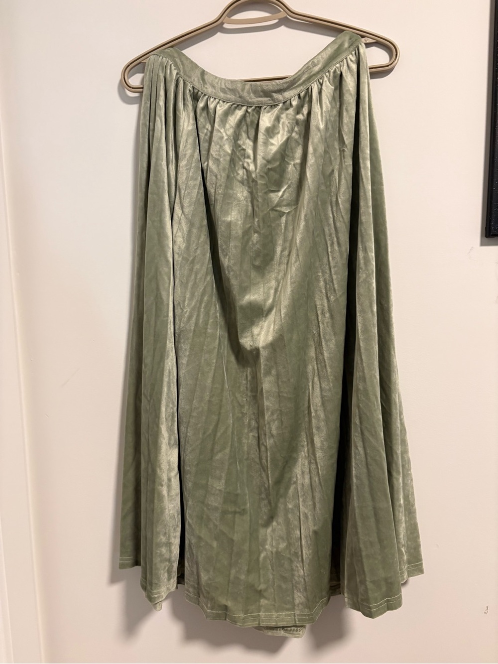 Olive Green Velvet A-Line Skirt - Size L